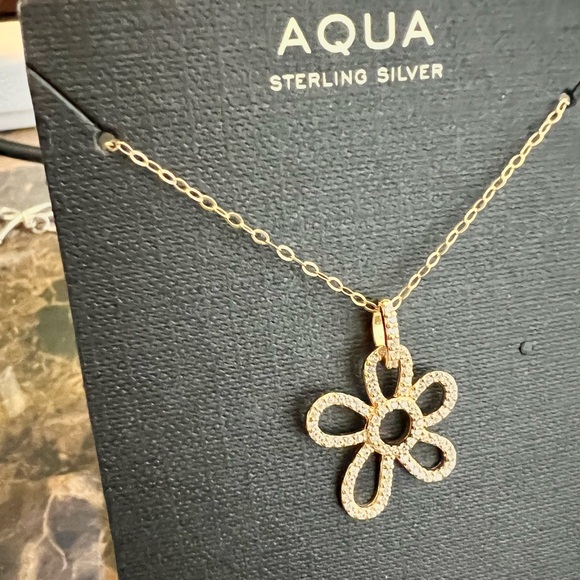 NWT Aqua Gold Sterling Silver Flower Necklace - Picture 3 of 4